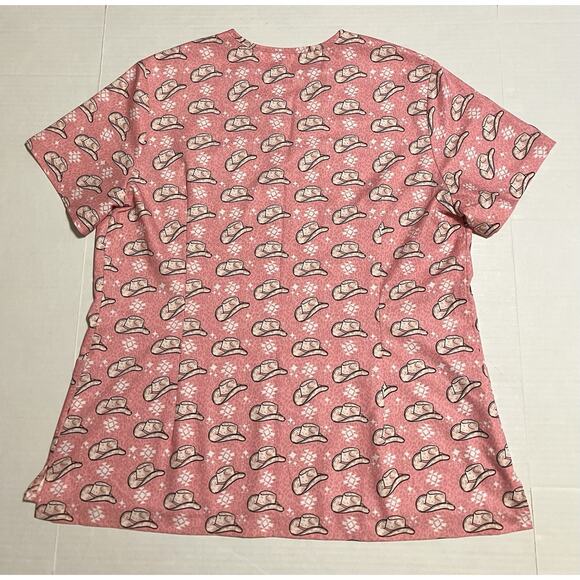 Womens Spurrin’ Scrubs Medical Scrub Top Western Cowboy Cowgirl Hat Pink XL READ - Picture 2 of 11